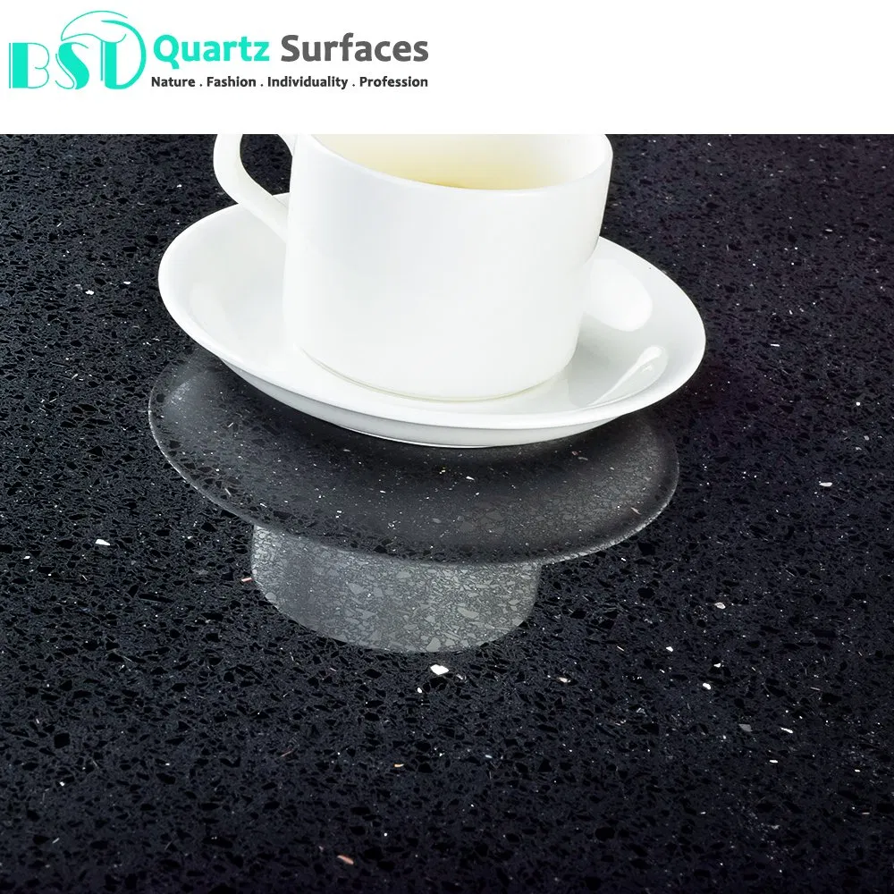 Black Sparkle Mirror Quartz Stone Slabs