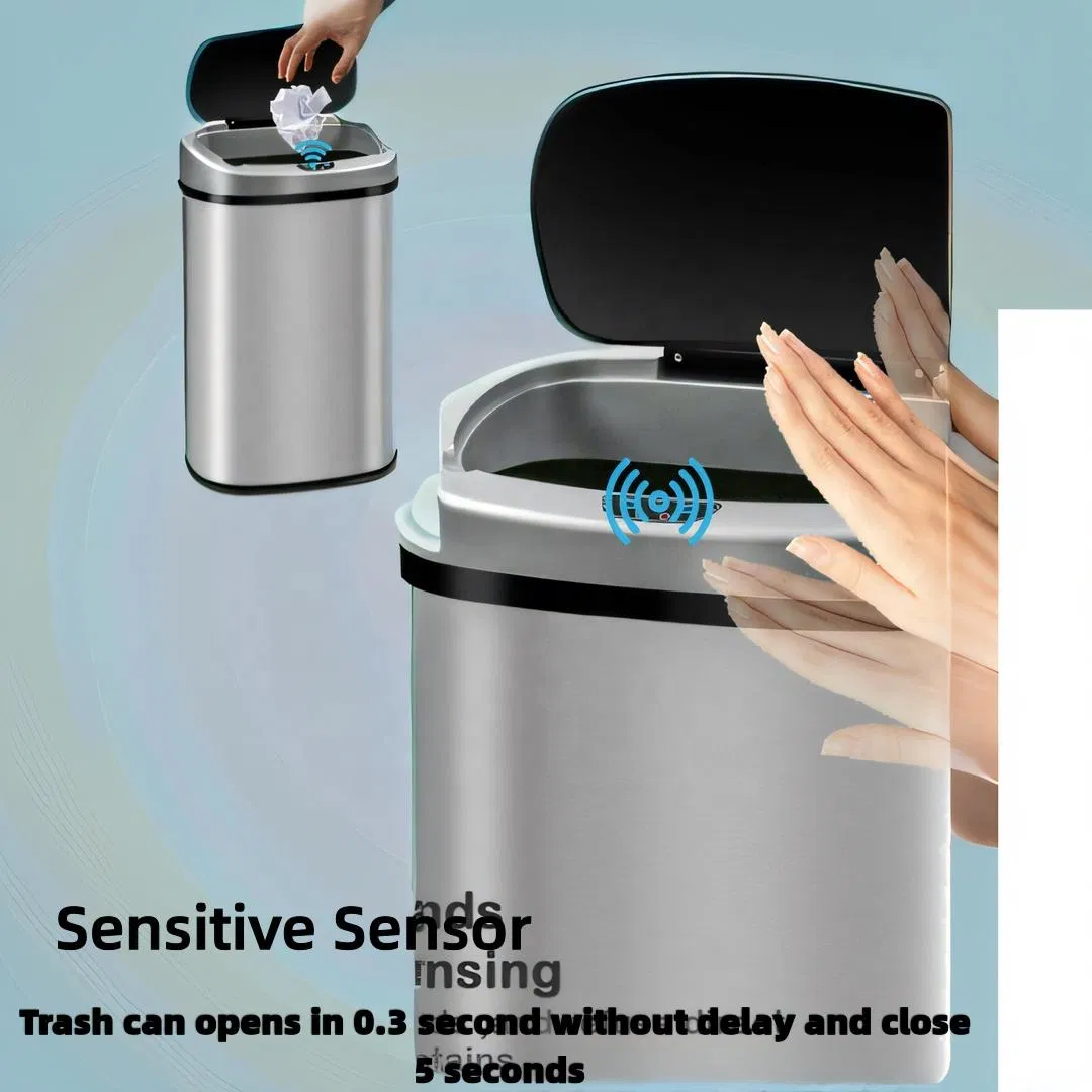 13 Gallon Kitchen Garbage Can Automatic Trash Bin Stainless Steel Touch Free Trash Can with Lid for Bathroom Kitchen Office