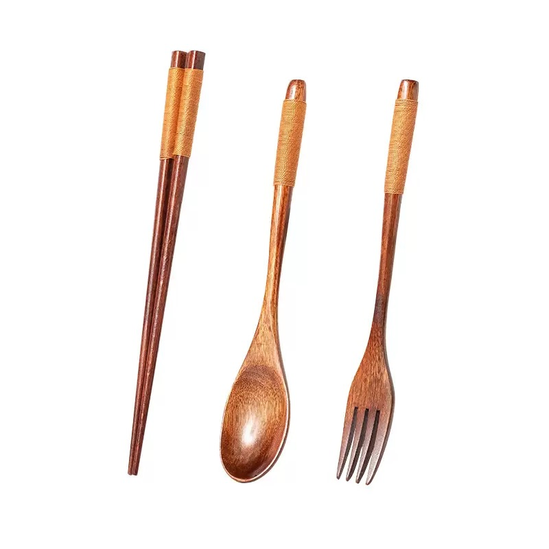 Wholesale Household Wooden Bamboo Chopsticks Fork Cutlery Set