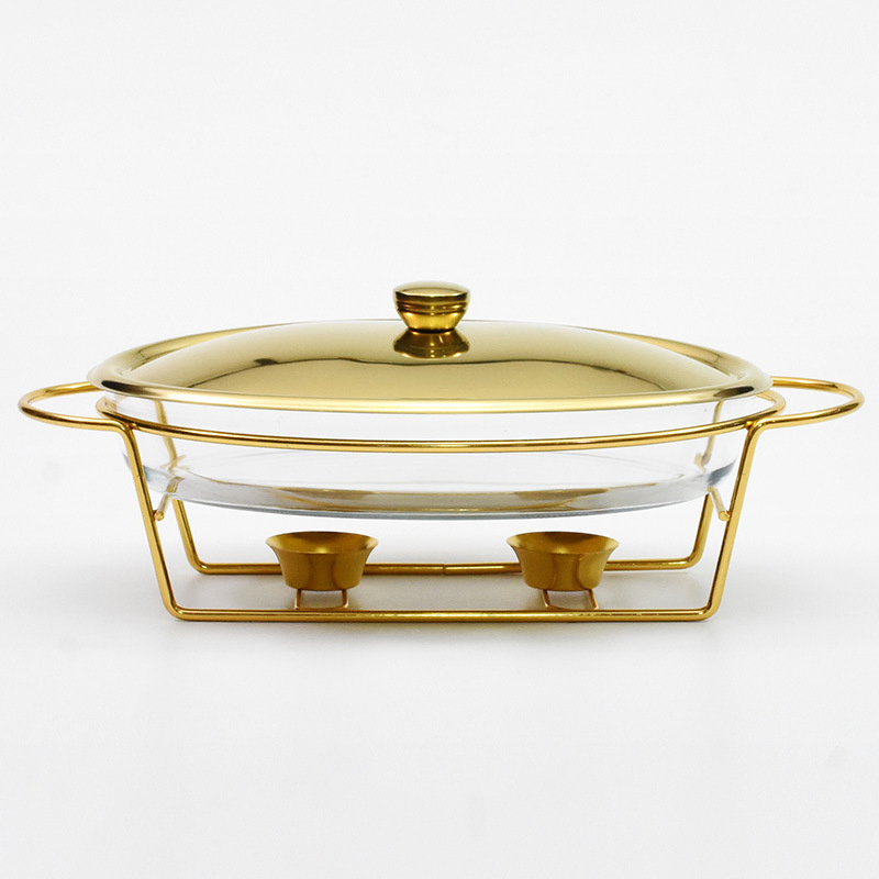 3.0L Gold Chafing Dishes Buffet Set Glass Soup Pots Food Warmer for Catering, Party, Wedding, Banquet, Events