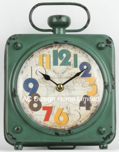 Vintage Decorative Antique Green Metal Table Top Clock