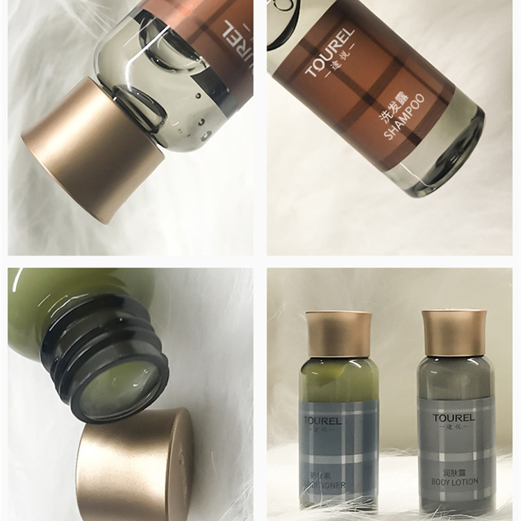 Custom Logo Hotel Amenities Set 30ml Mini Disposable Hotel Supplies Size Shampoo and Conditioner Toiletries Set