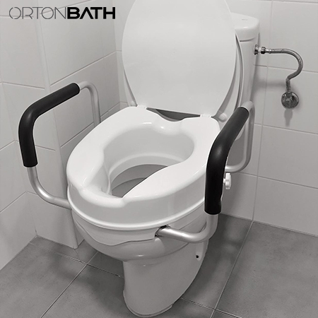Ortonbath Handicapped Medical 2 Inch Portable Raised Toilet Seat with Armrest and Handrail for Elderly People