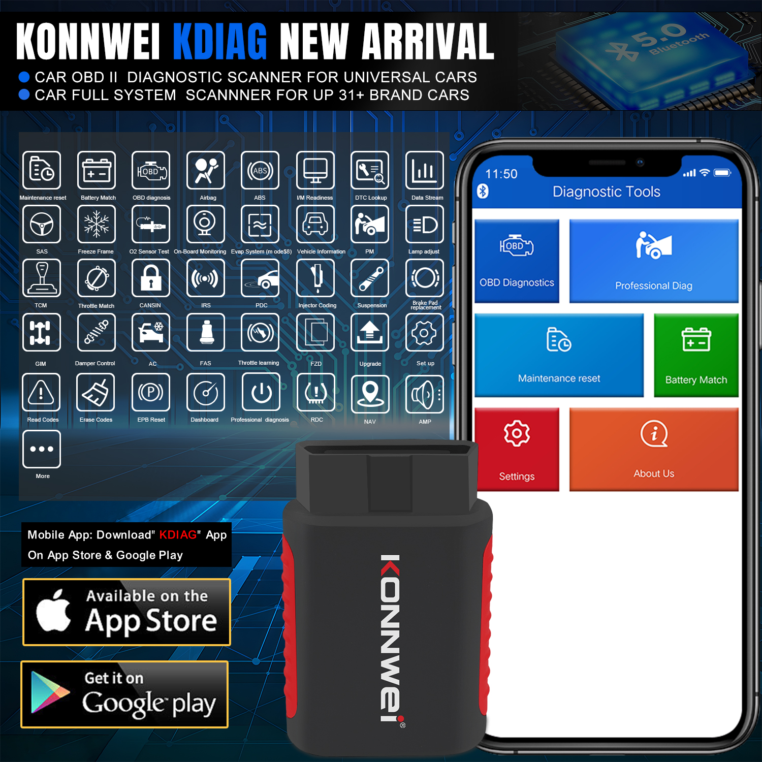Автосканер OBD2 Bluetooth Konnwei KDiag EasyDiag универсальный