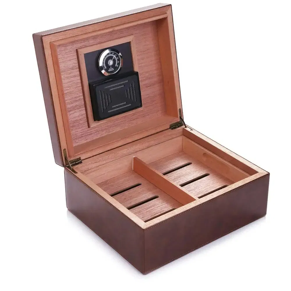 Desktop Cedar & Leather Cigar Storage Box Humidor