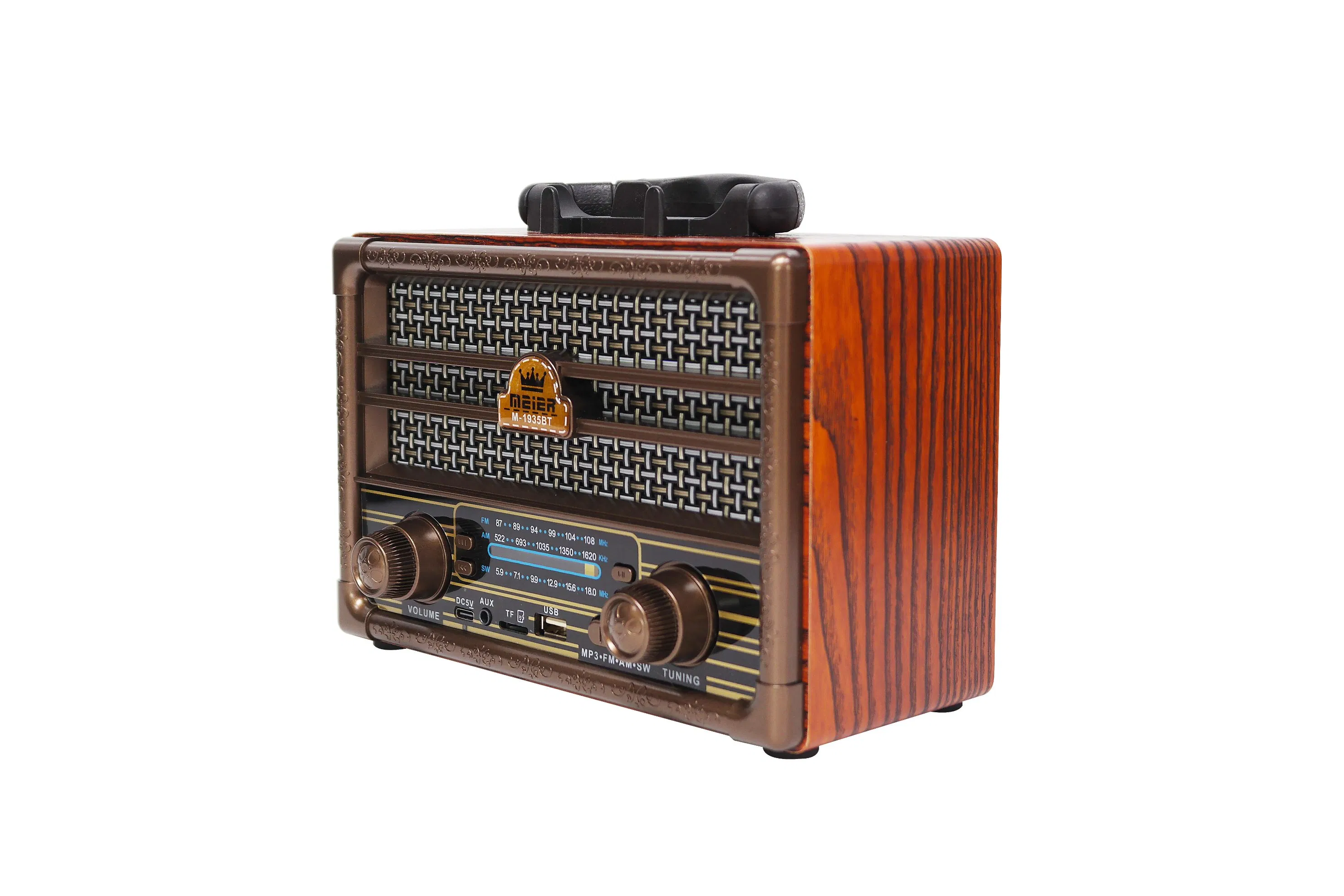 Portable 3-Band Am FM Sw Radio, LED Flashlight, TF Card and MP3 Player, Rechargeable Speakers Bluetooth Vintage Meier M-1935bt