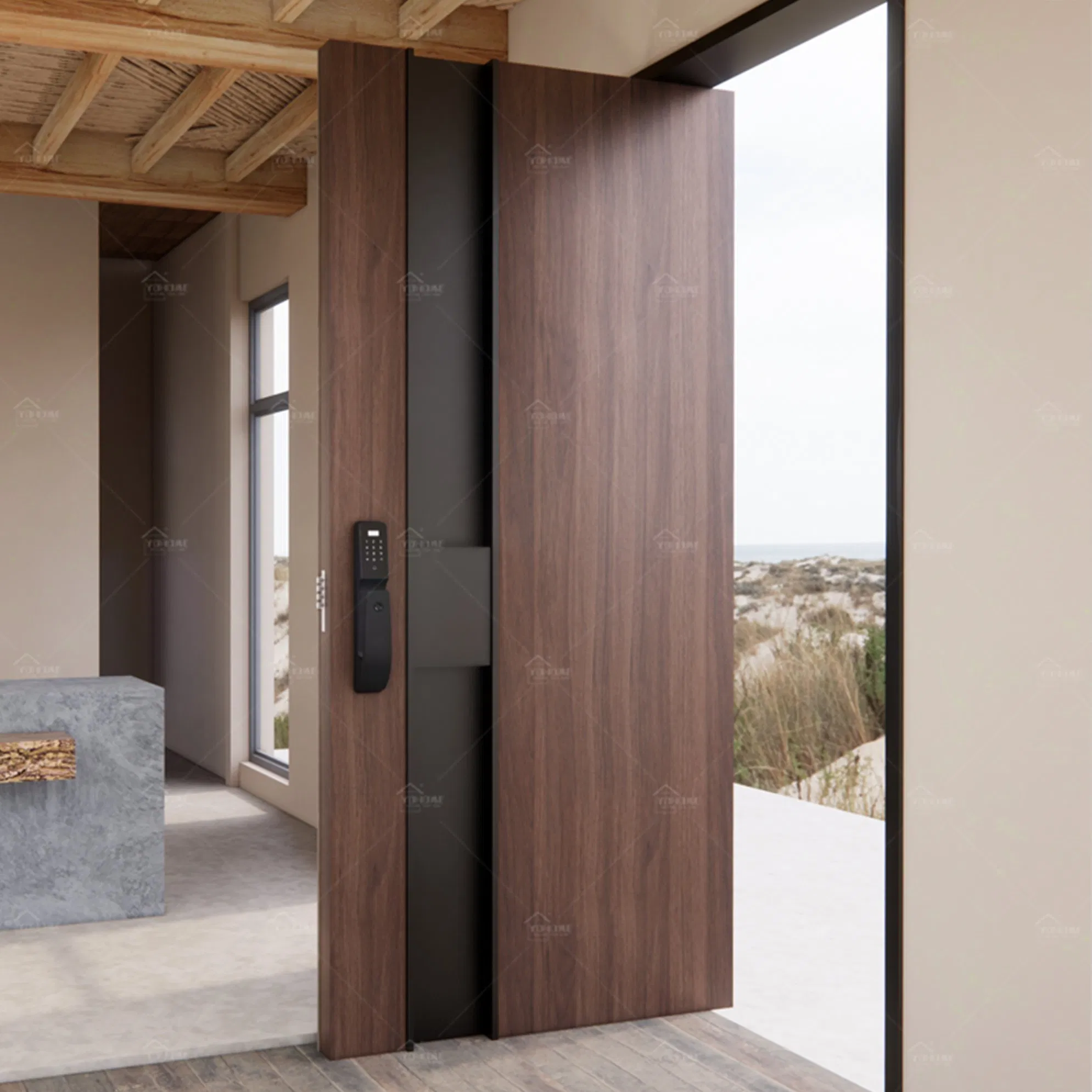 China Factory Custom External Wooden Home Pivot Doors for House Entrance Villa Main Door Wood Entry Pivot Front Exterior Door