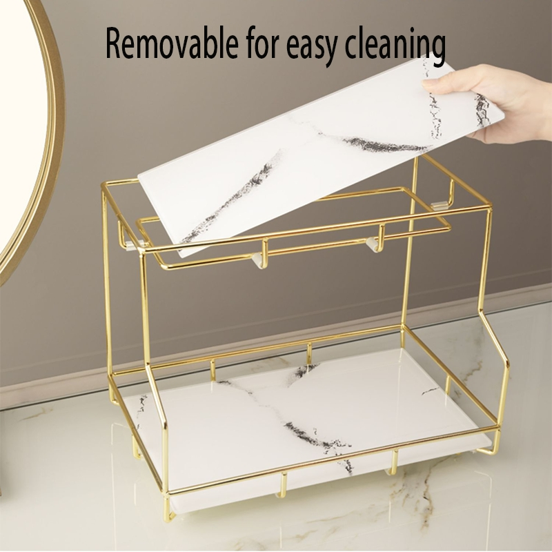 Multi Layer Desktop Cosmetics Gold Skin Care Products Perfume Dresser Storage Box