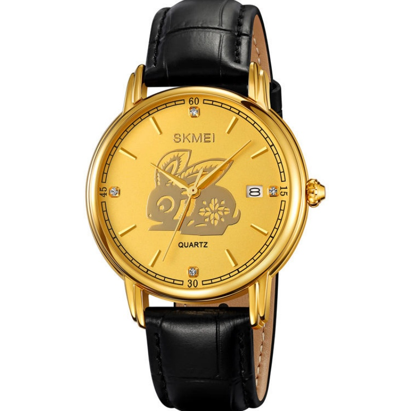 New Fashion Date 12 Dragon Zodiacs Waterproof Leather Men Gold Luxury Watch