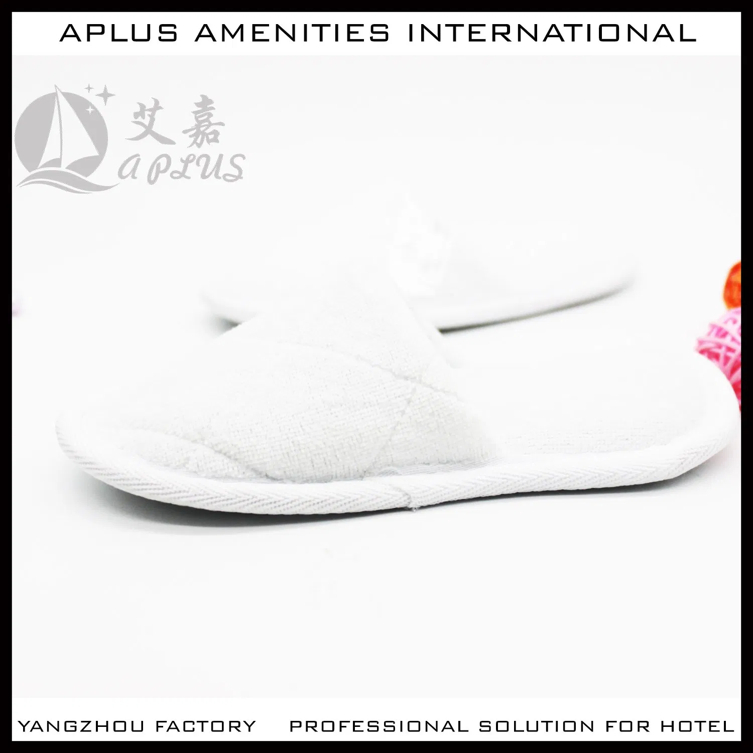 Cotton Velour Disposable Customized Hotel Slippers with Embroidered Logo 04