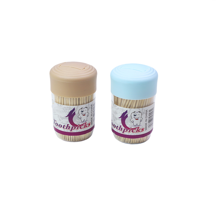 Bamboo Wooden Toothpicks Round Toothpicks in Clear Plastic Storage Box Teeth Cleaning Toothpicks