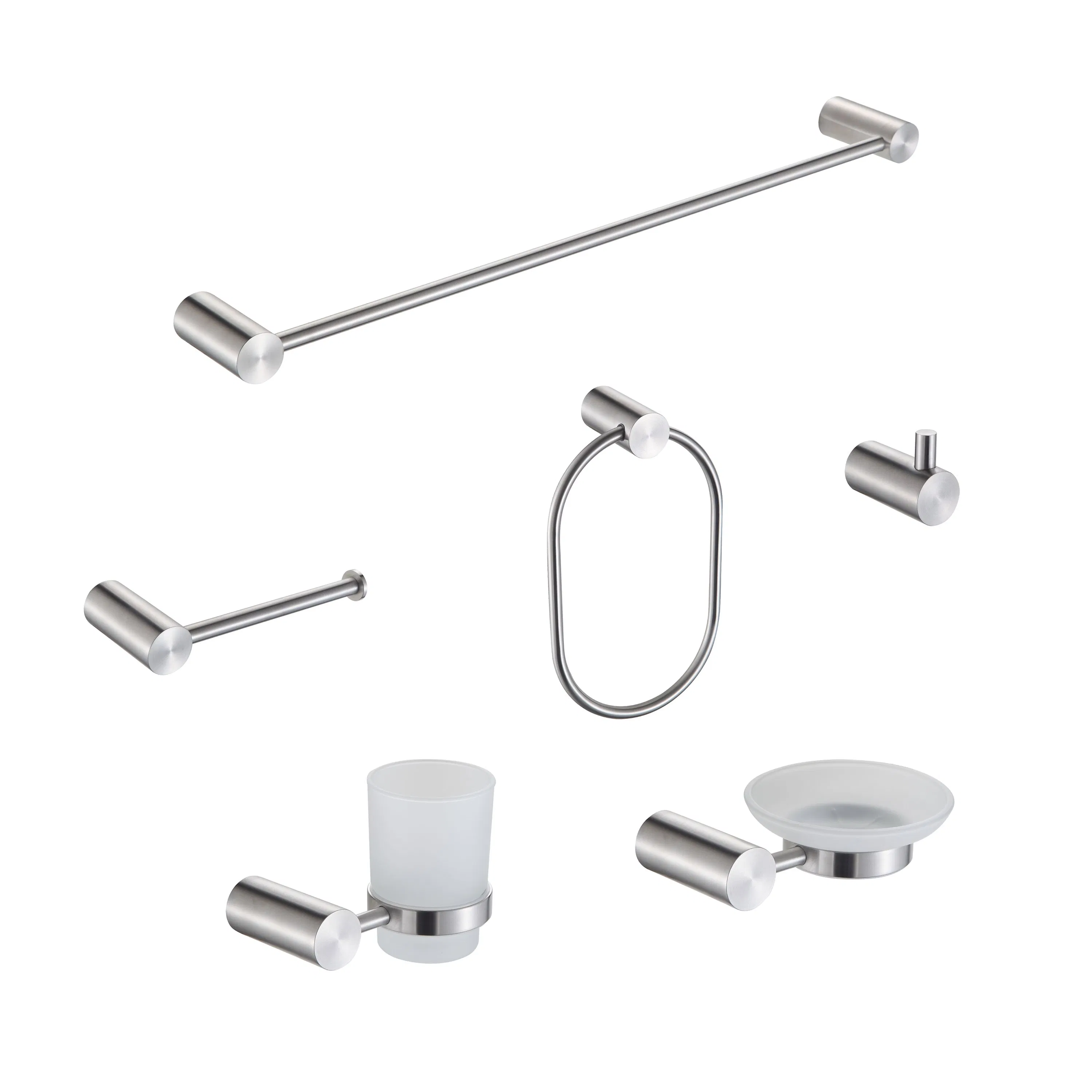 Round Design Stainless Steel Wall Mounted 6 Piece Bathroom Hardware Accessories Set