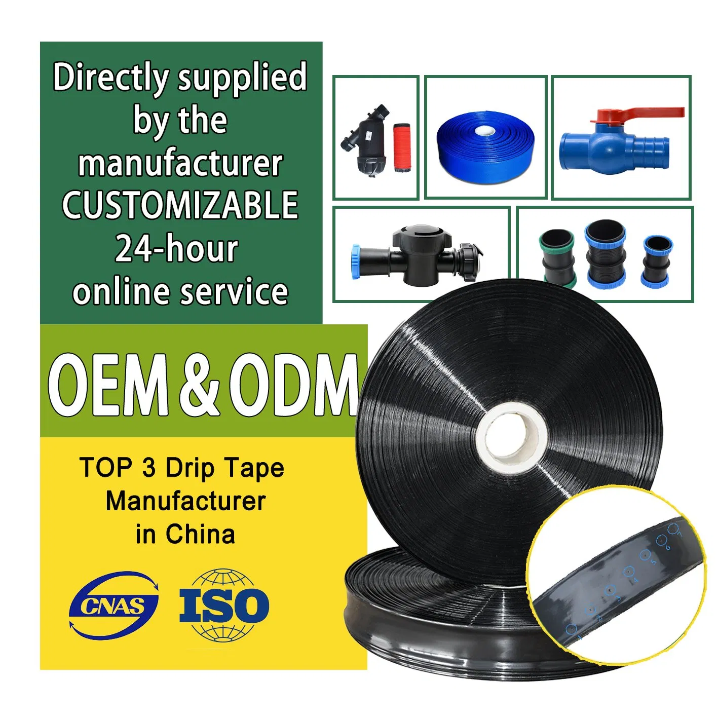 Agricultural Spray Irrigation System High Pressure Water Hose Sprinkler Rain Pipe 32mm Fittings Expendable Flexible Layflat PE Garden Plastic Rain Hose