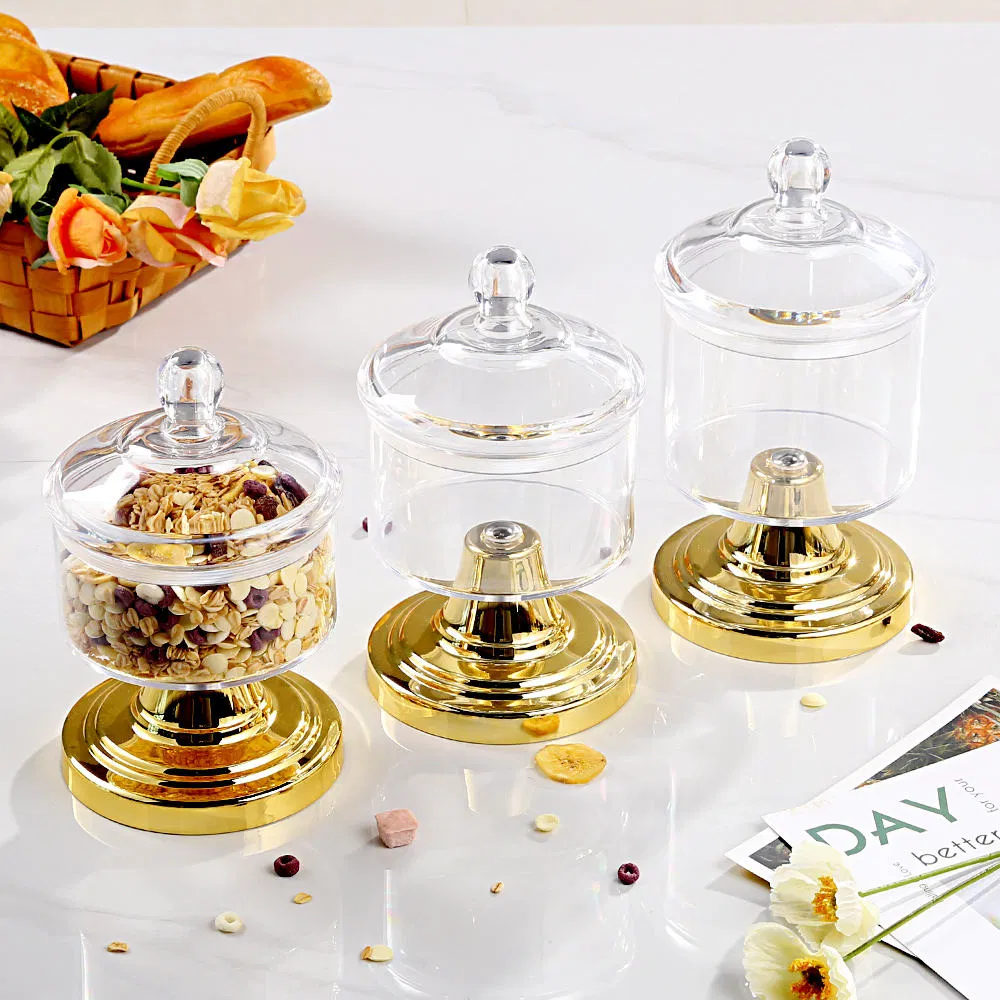Luxury Golden Decor PMMA Plastic Food Storage Jars with Lid & Holder
