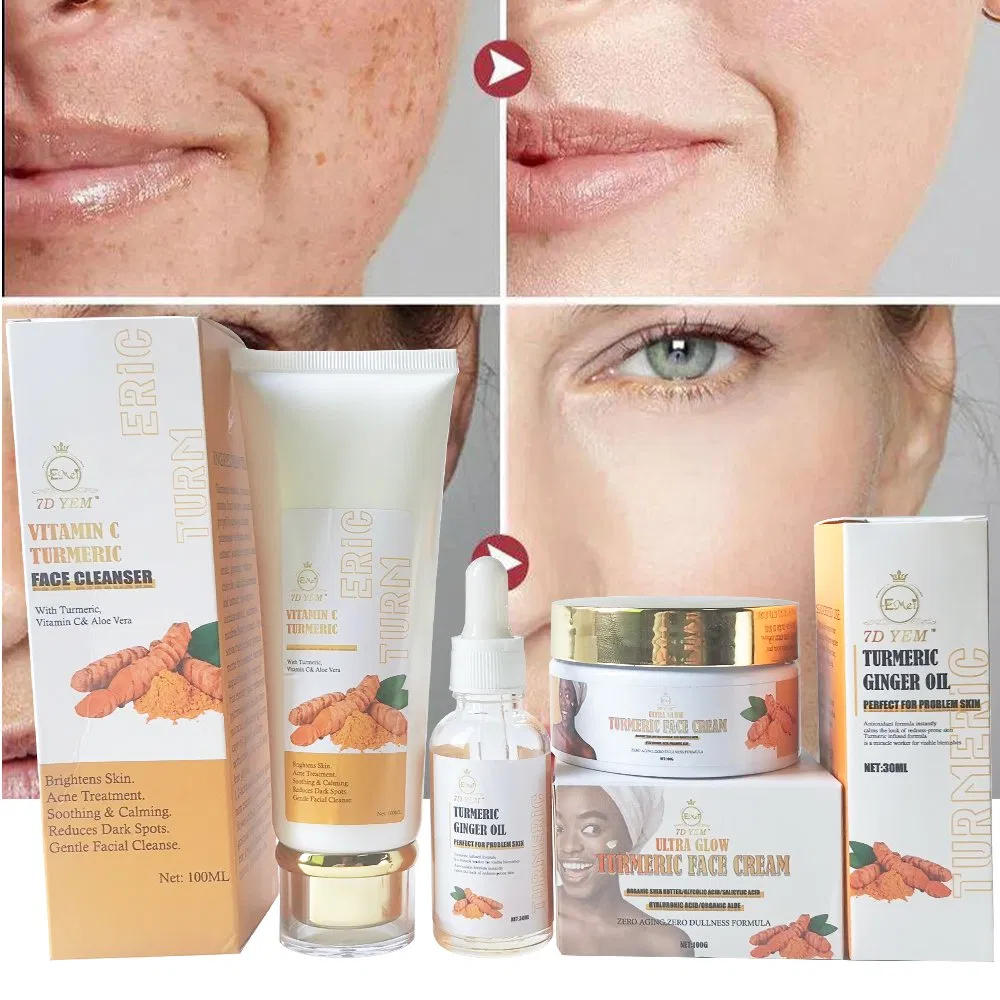 Hot Selling Turmeric Repair Acne Refresh Oily Skin Sets Natural Safe Lemon Tighten Moisturizing Dry Skin Turmeric 3 Pieces Set