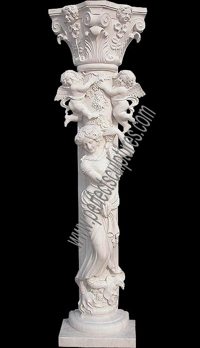 Hand Carved Classical Design Decorative Stone Roman Pillars Marble Column with Lady Sculpture Figure Statue (QCM129)
