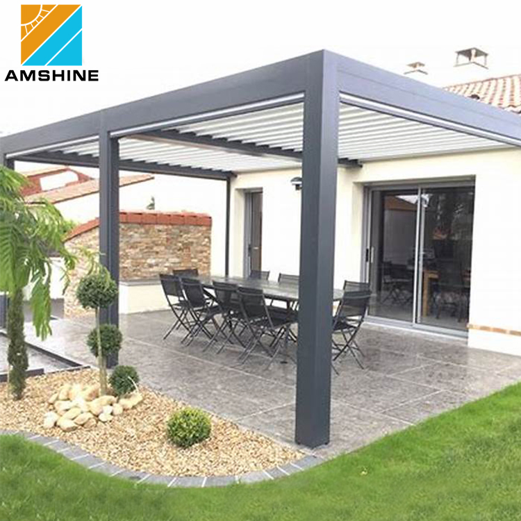 AMS Luxury Patio Automatic Smart Cover Louver Roof System Waterproof Garden Outdoor Motorized Pergolas with LED Strips