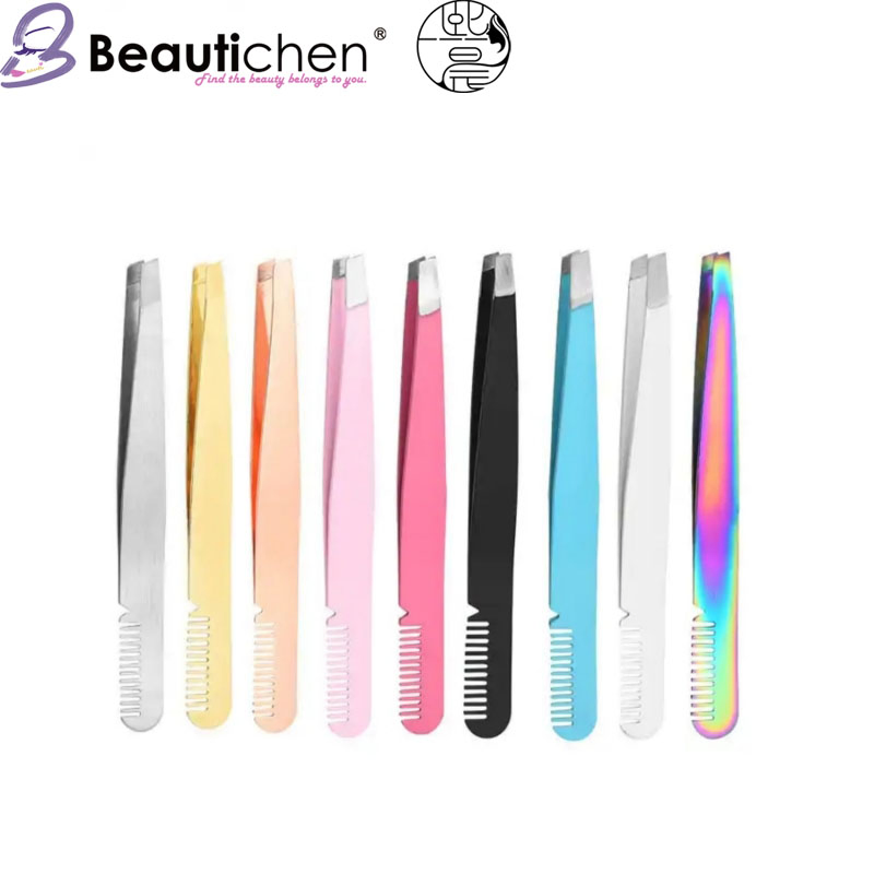 Beautichen Stainless Steel Lash & Brow Kit - Eyelash/Brow Comb & Tweezer Tool with Fine Teeth Comb, Professional Strength