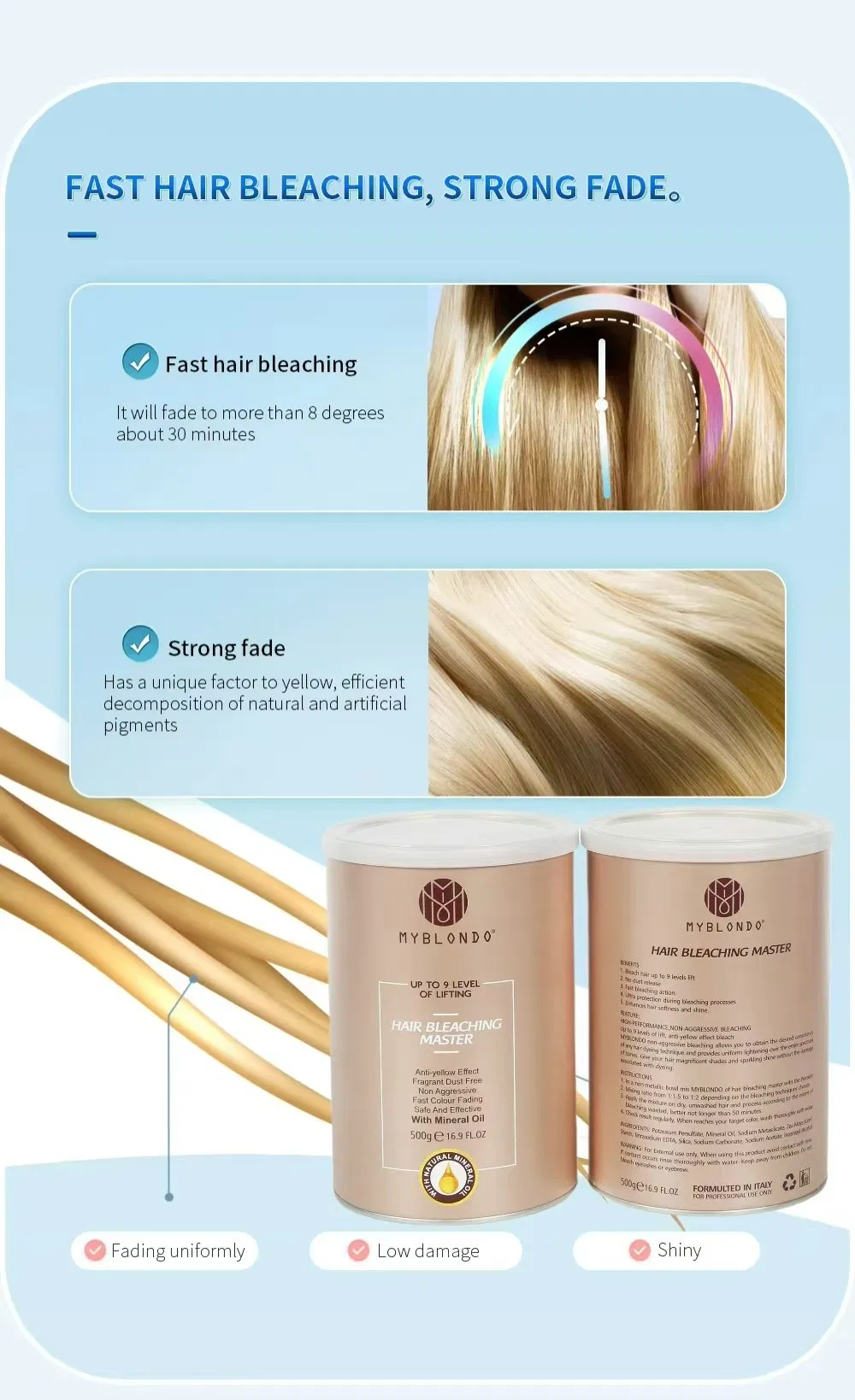 500g Strong and Fast Bleaching Effect Non Irritating Hair Bleaching Powder in Bulk