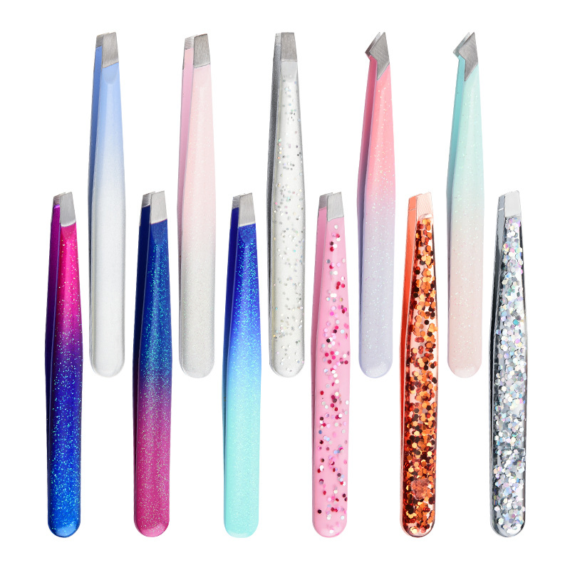 Gradient Color Ombre Glitter Grooming Stainless Steel Precision Makeup Brow Eyebrow Tweezers