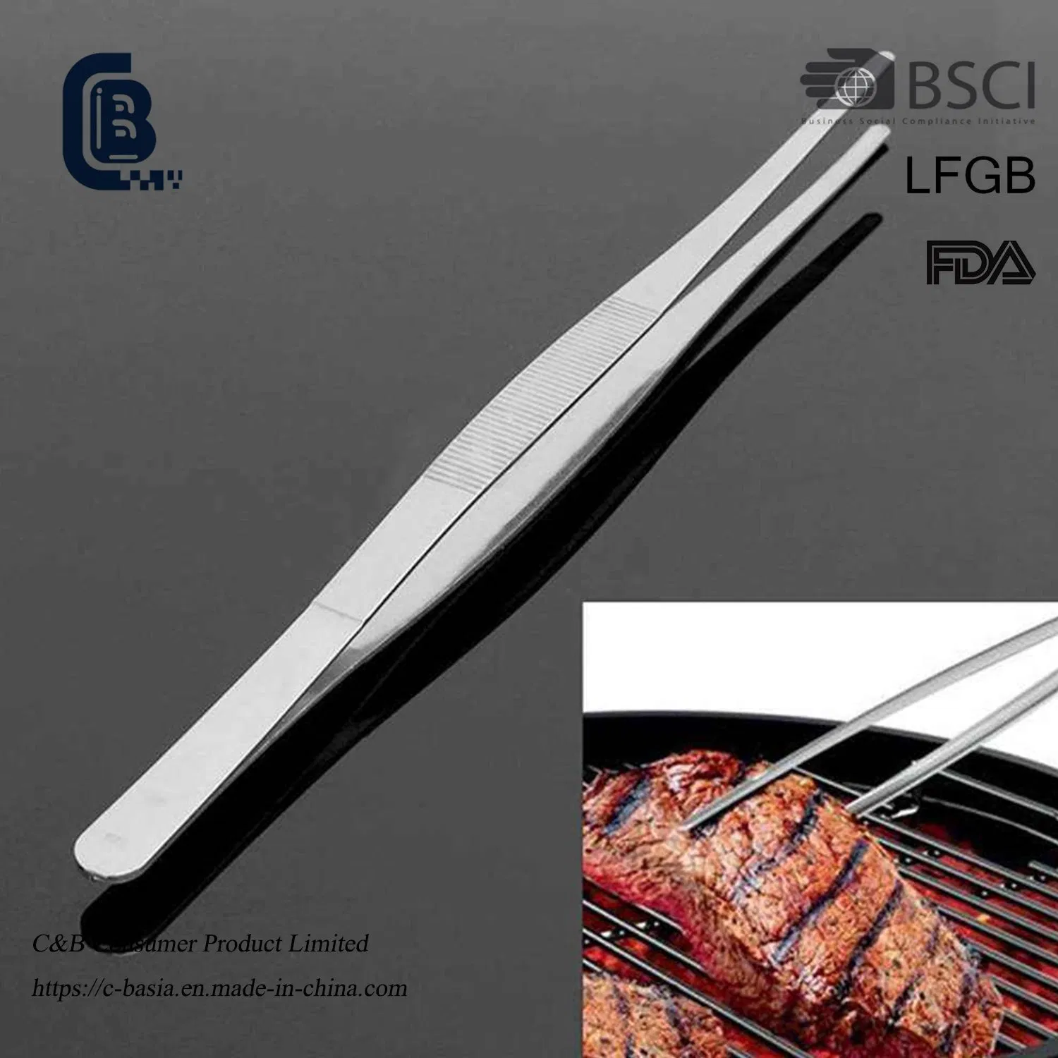 30cm Gold-Plated Chef Tweezers: Long Stainless Steel Tongs for BBQ, Tea Set