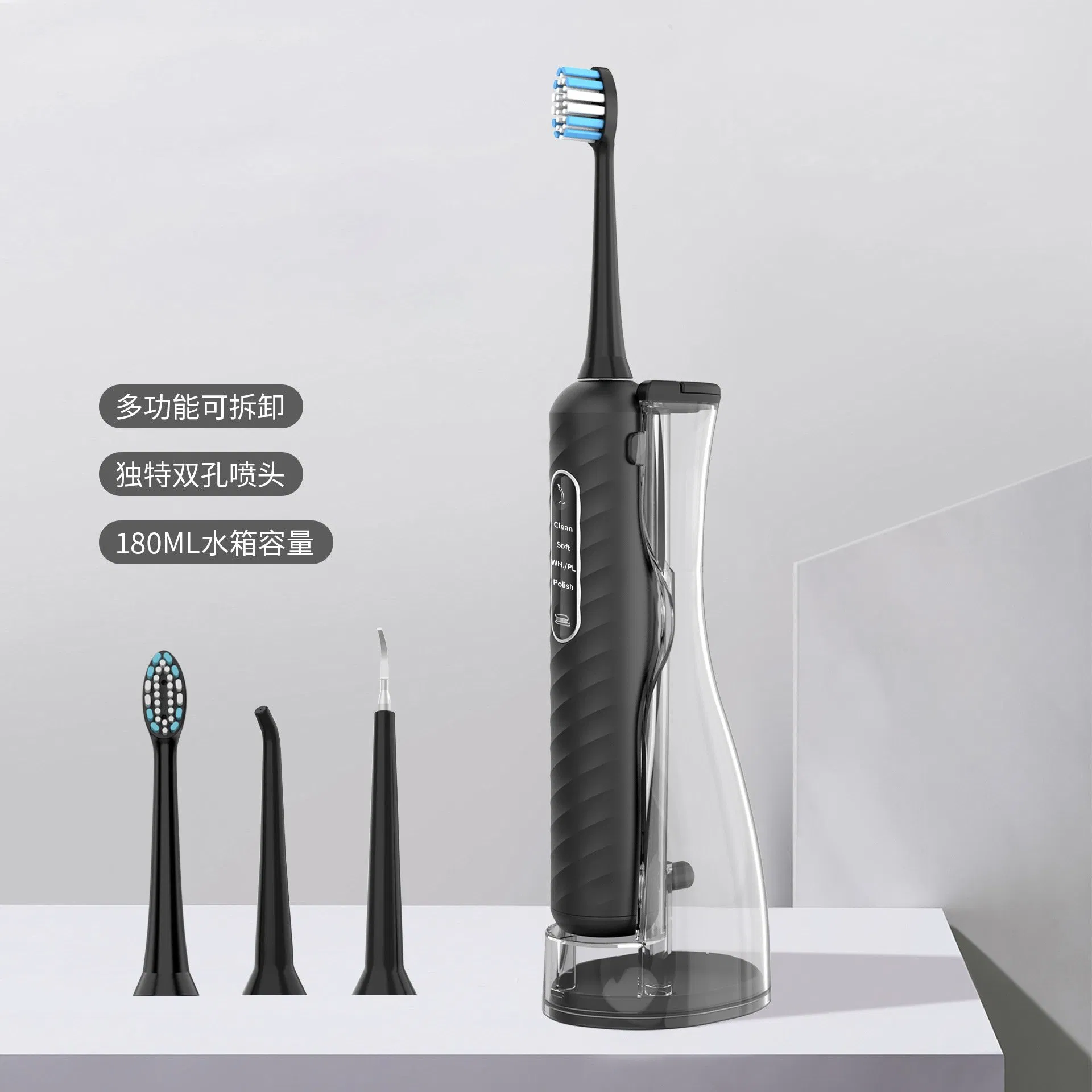 Toothbrush with Water Flosser Combo in One Rechargeable Flossing 2 Heads