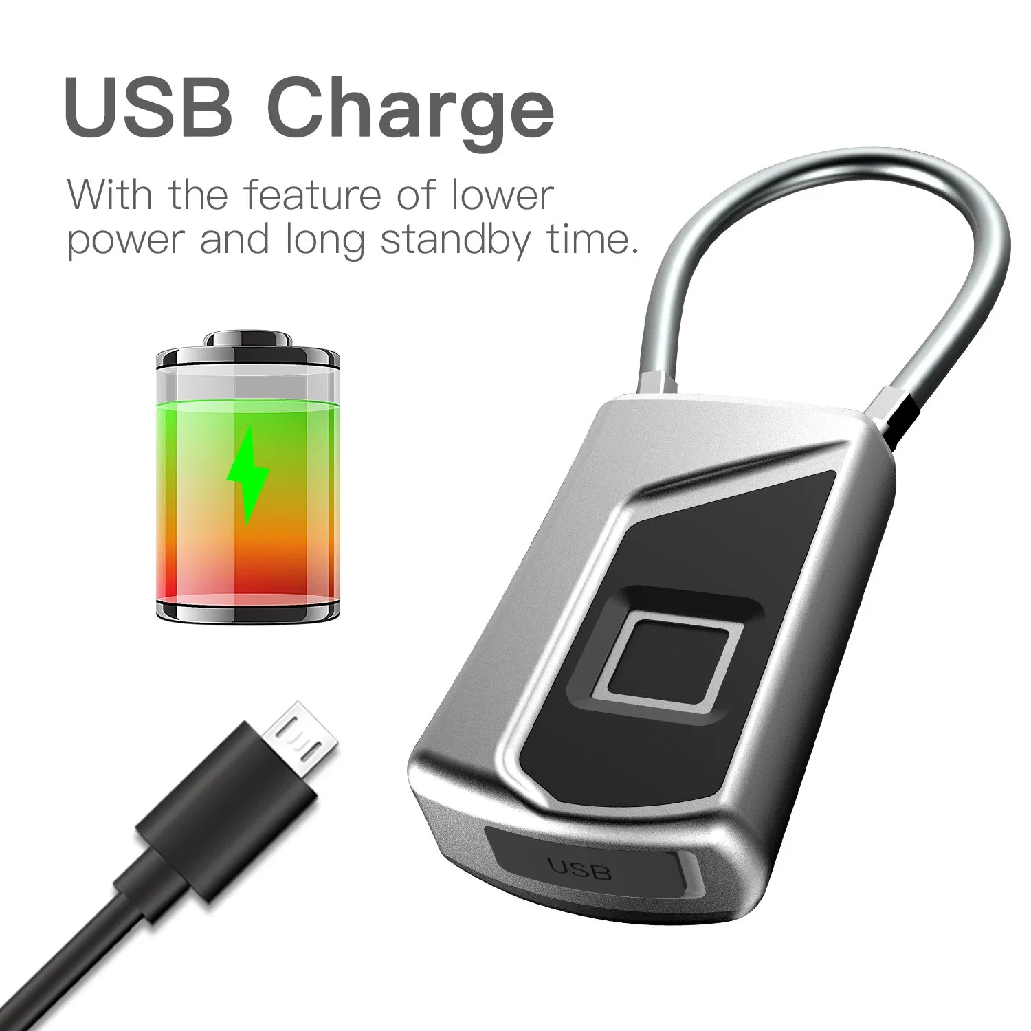Fingerprints Lock USB Charging Waterproof Fingerprint Padlock for Bags Luggage