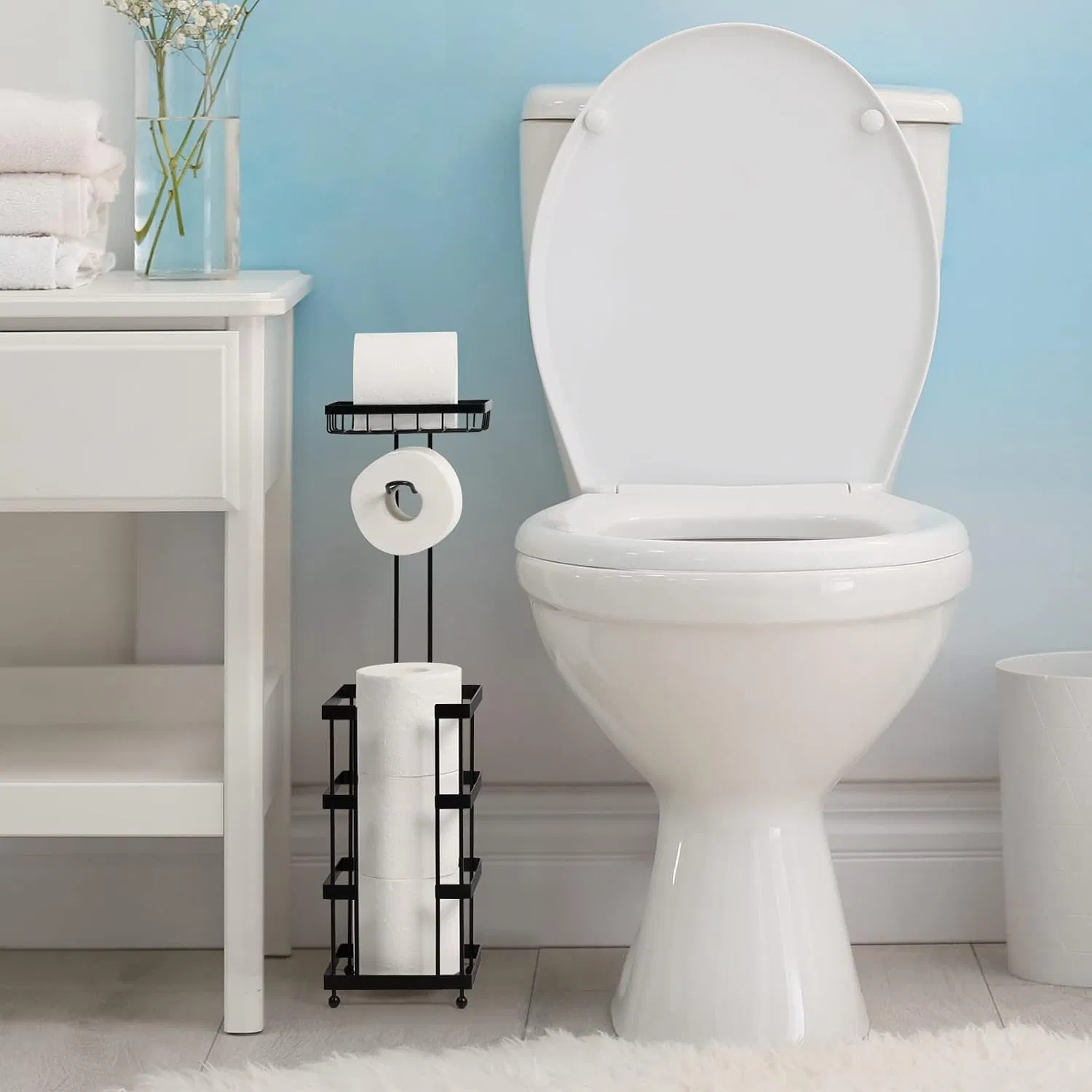 Toilet Paper Holder Stand for 8 Extra Rolls Freestanding Wbb30265