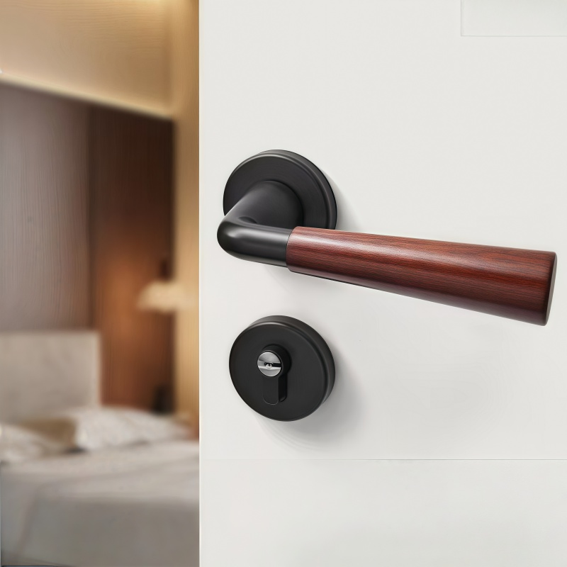 Elegant Black Walnut Bedroom Door Lock with Silent Handle Aluminum Door Plastic Handle Hardware
