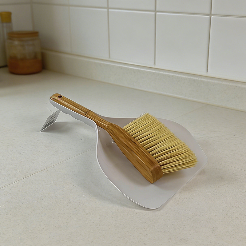 Mini Bamboo Dustpan and Brush Set - Soft Bristle Hand Broom for Desktop/Kitchen Countertop Cleaning