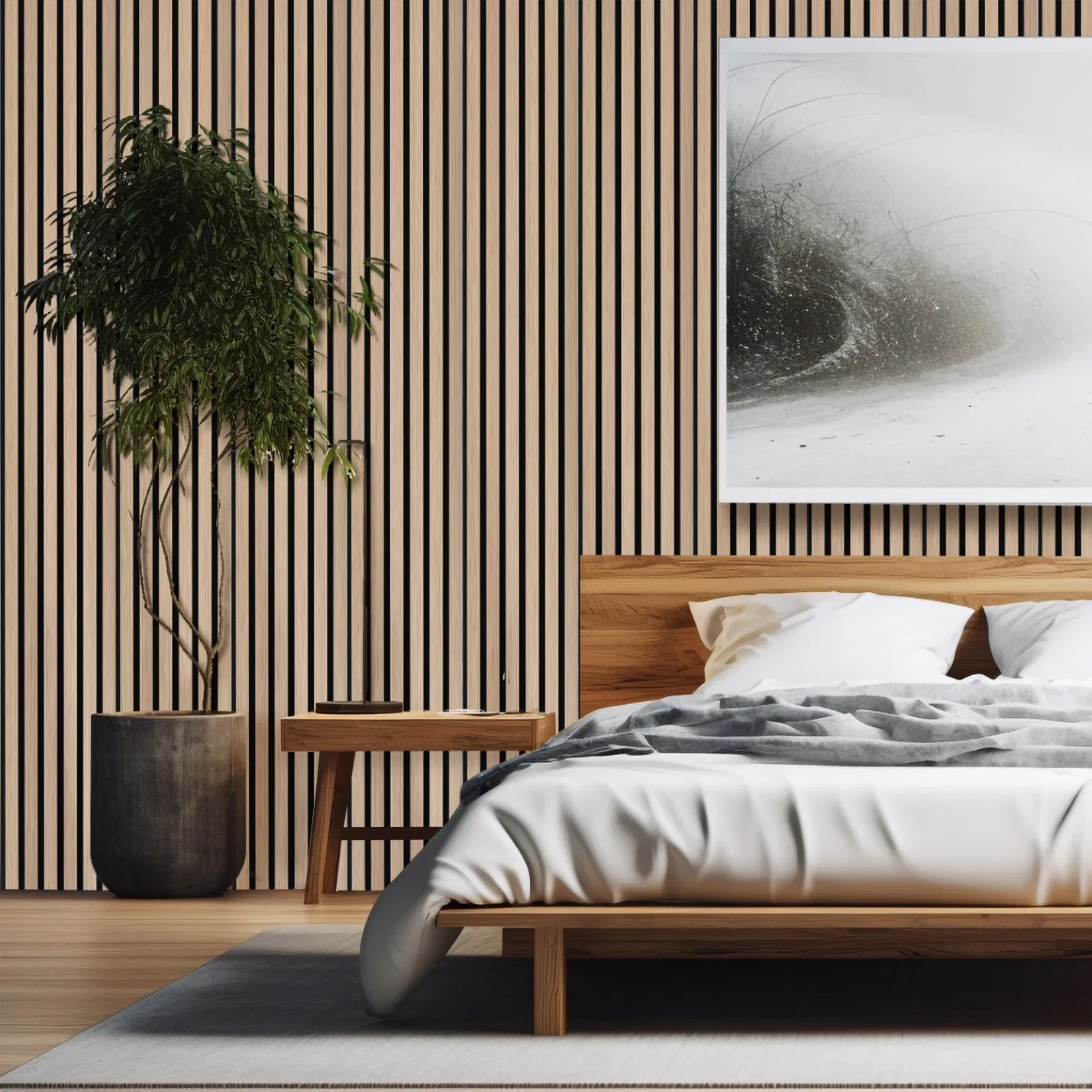 Eco-Friendly 600*2400mm Class a Striped Laminated Walnut Solid Curved Oak Flexible Fiber Board Headboard Accoustic Panels