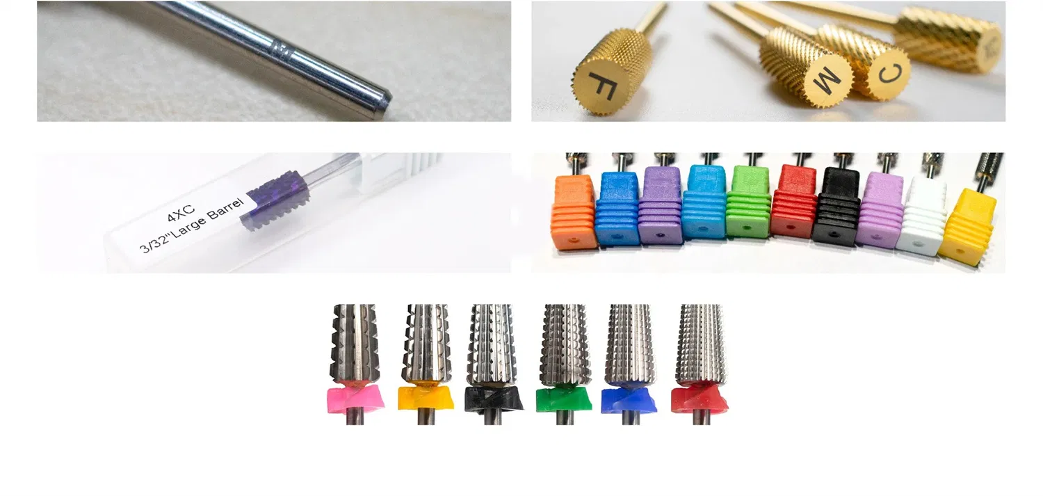 Professional Tungsten Carbide Gold 5 in 1 Large Barrel Safety Bit for Nail Art Drill Machine Manicure Nail Drill Bits