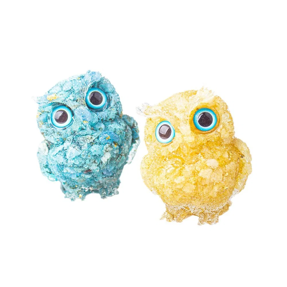 Cross-Border Natural Crystal Crushed Stone Epoxy Resin Owl Eyes Ornaments for Office, Home, Living Room and Desktop Decoration