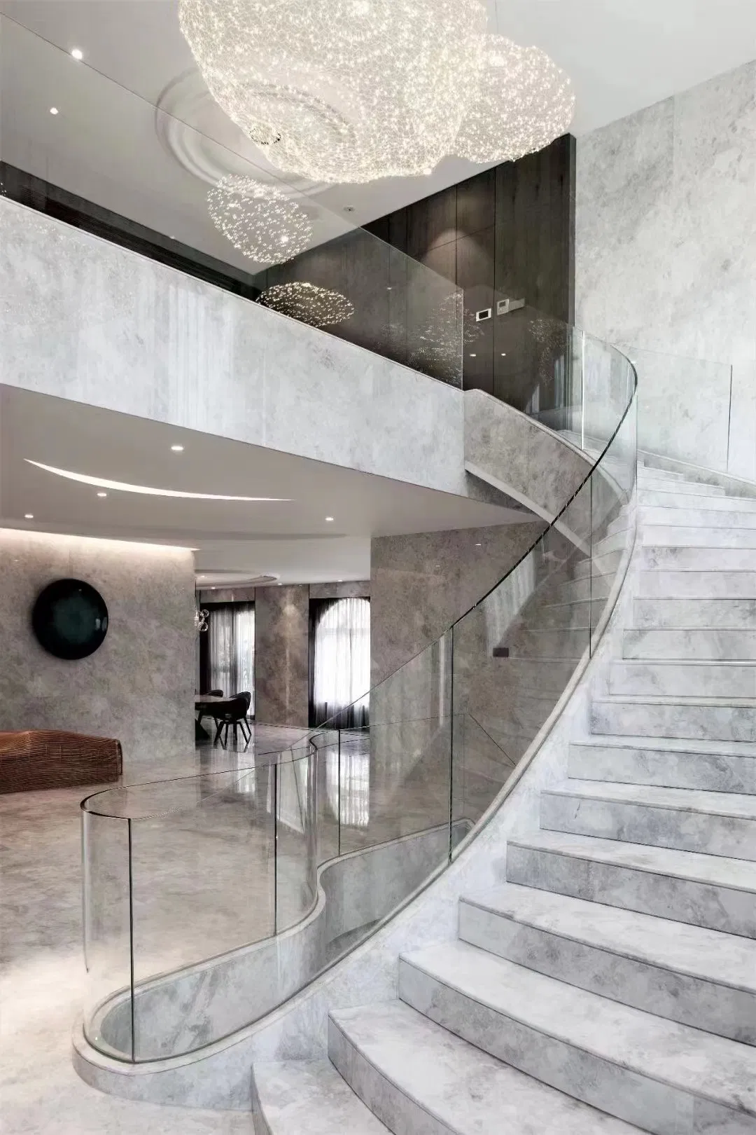 Cream Beige Building Circular/Spiral Marble Floor Stair Tread Staircase