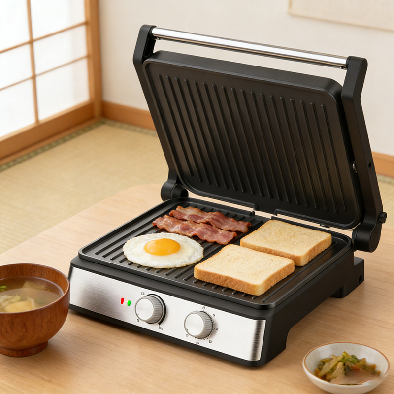 Opens 180° Dual Plate Electric Contact Grill for Tabletop Grill