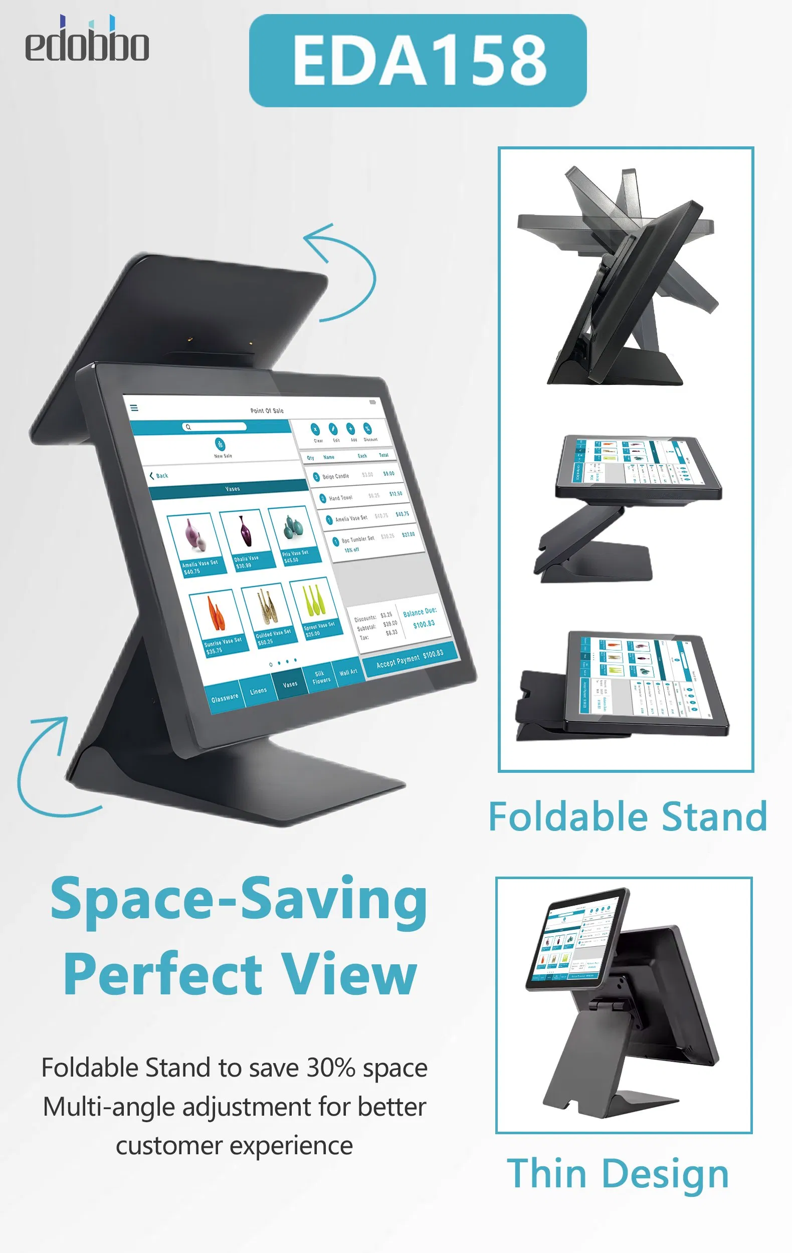 Black 15 Inch Aluminum Alloy Case POS Systems Waterproof Dustproof for Retail 24/7