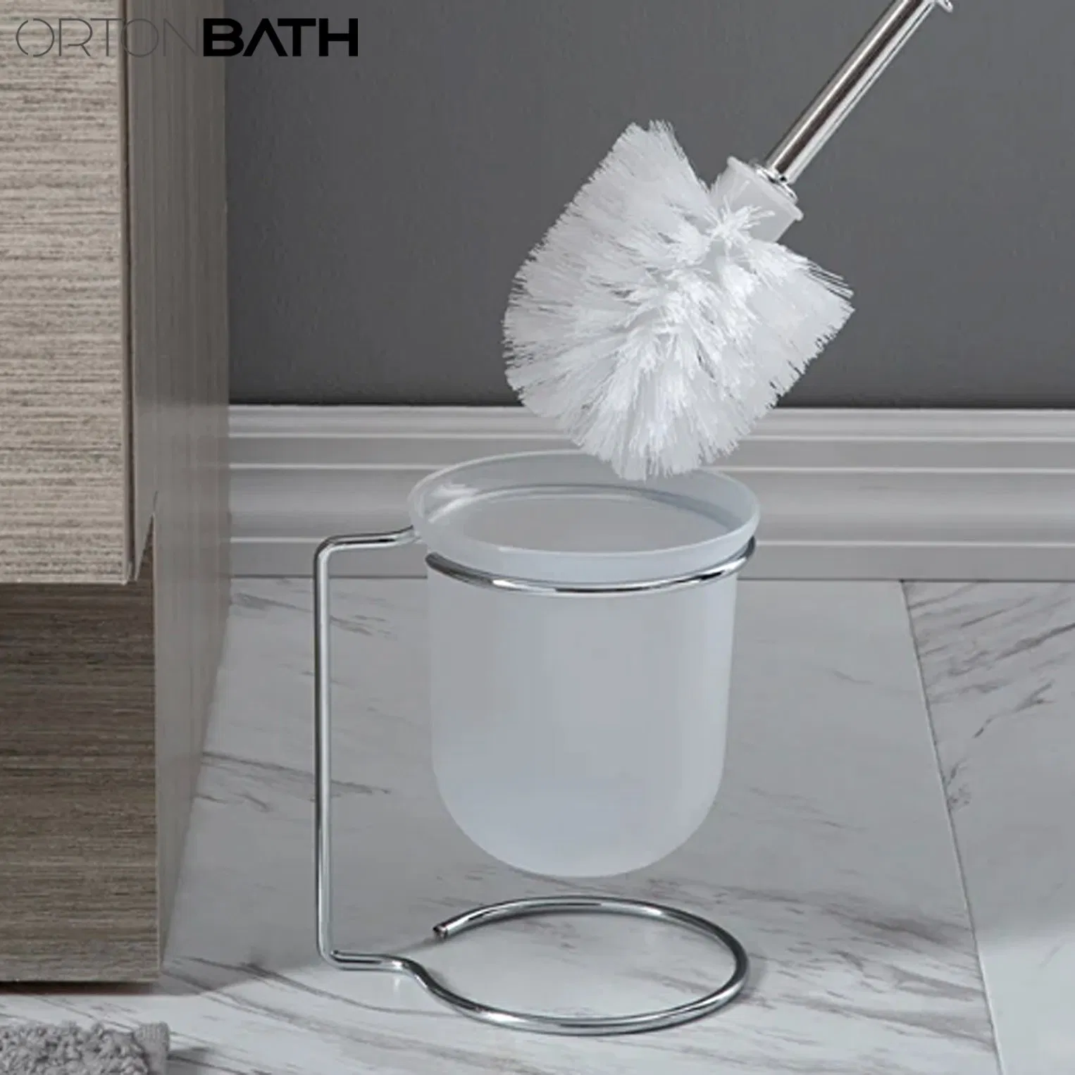 Ortonbath Easy Clean Bathroom Stainless Steel Silicone Toilet Cleaning Brush Floor Standing Silicone Wall Hung Toilet Cleaning Brush Holder Accessories
