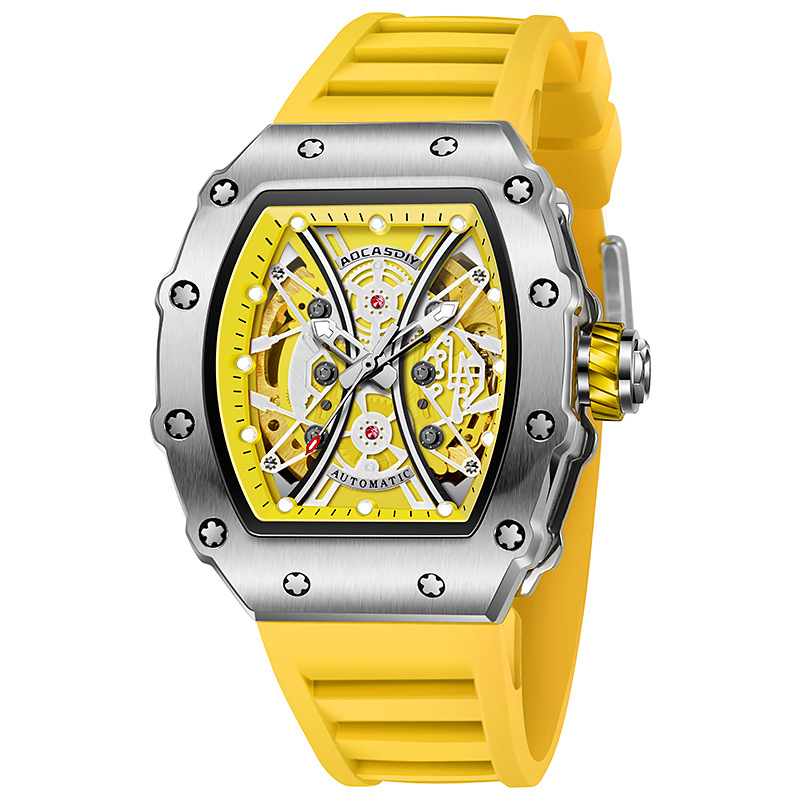 Hot Viral Skeleton Automatic Mechanical Watch Barrel-Shaped Men's Watch