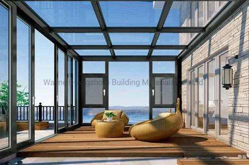 Wood Color Large Size Shaped Glass Roof Aluminum Sunroom