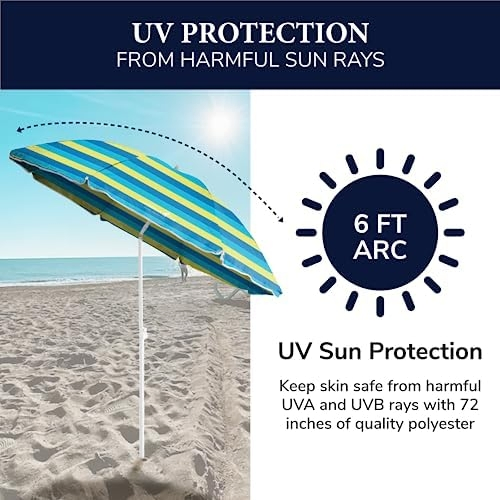 Hot Sale 6FT Beach Sun Sand Umbrella, Portable Beach Umbrella, Shoulder Carry Strap, Bold Stripe, UV Protection Beach Umbrella