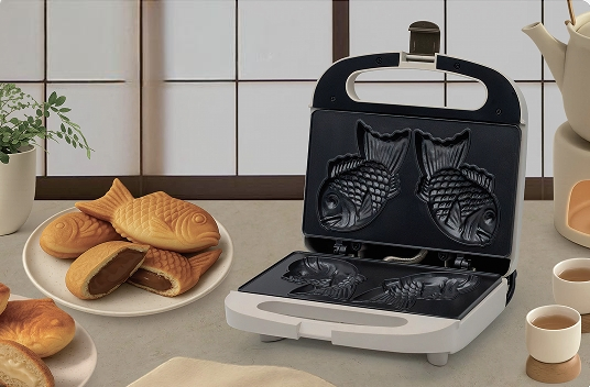 Taiyaki Fish Waffle Maker Machine with Non Stick Cooking Plate, Electric Japanese Fish Shaped Waffle Iron Pan, Korean Bungeoppang Pan, Recipe Included