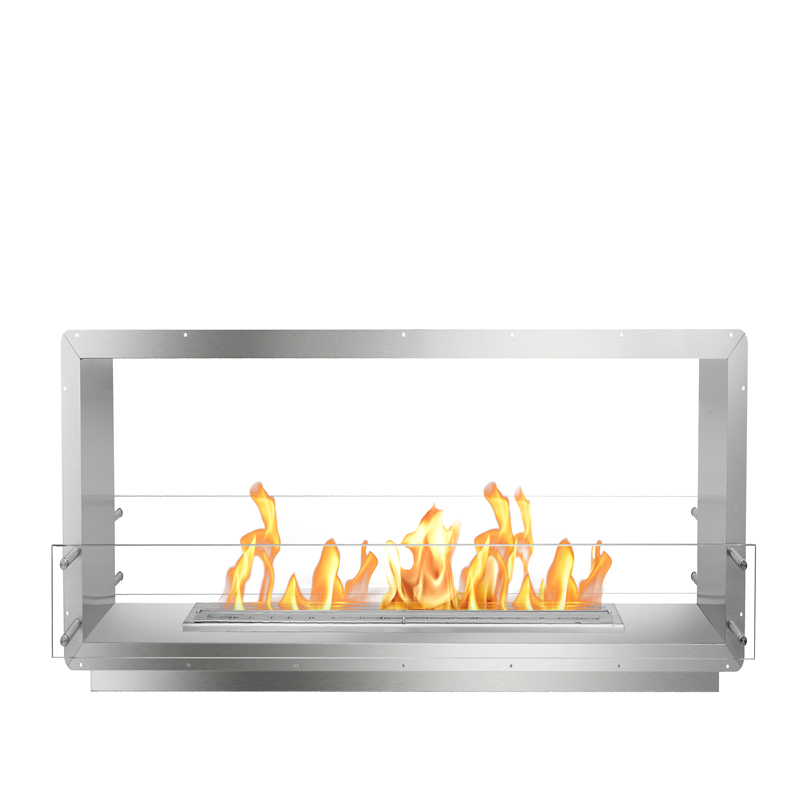 60 Inch C Shape Intelligent Ethanol Fire Indoor Outdoor Double Glass Smart Frame Firebox Bio Ethanol Electric Fireplace