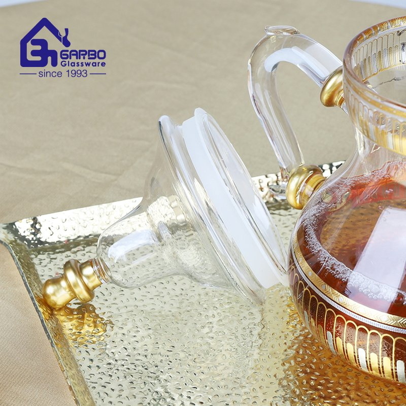 Real Gold Decal Glass Tea Pot Arab Design Special Teapot Glassware Drinking Set