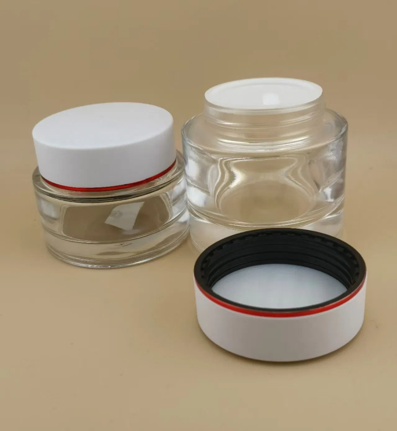 Clear Glass Cream Jar with White Screw Lid for Female Lotion