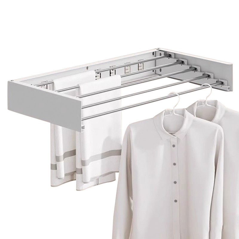 Folding Hidden Pull out Balcony Vertical Outdoor Laundry Clothes Metal Drying Rack Wall Mounted Storage Hanger Drying Rack for Store Kids Clothes