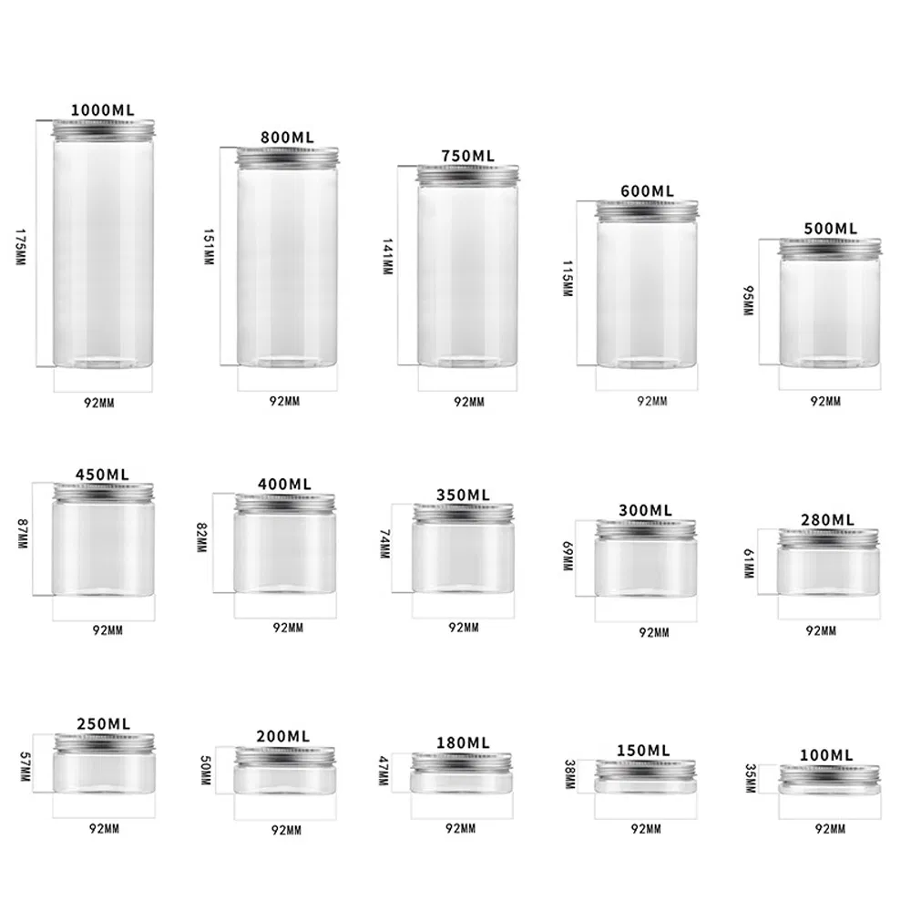 Kitchen Clear Plastic Pet Cereal Jar Dried Fruit Spice Cookie Snacks Candy Food Packaging Storage Cosmetic Cream Container