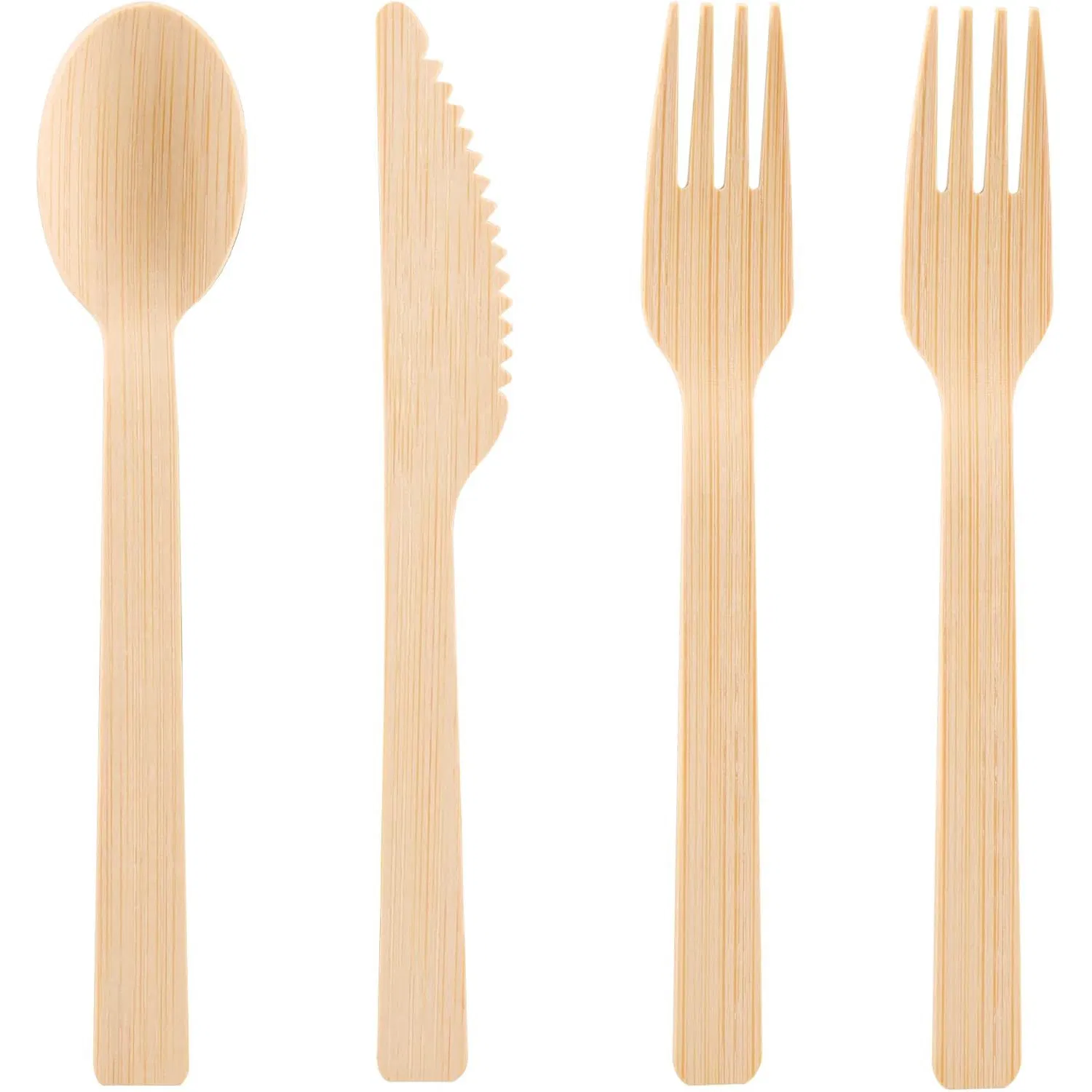 100PCS Pack Disposable Biodegradable Custom Printing Wooden Knife Fork Spoon Set Smooth Natural Tableware Bamboo Cutlery for Party Wedding Restaurant