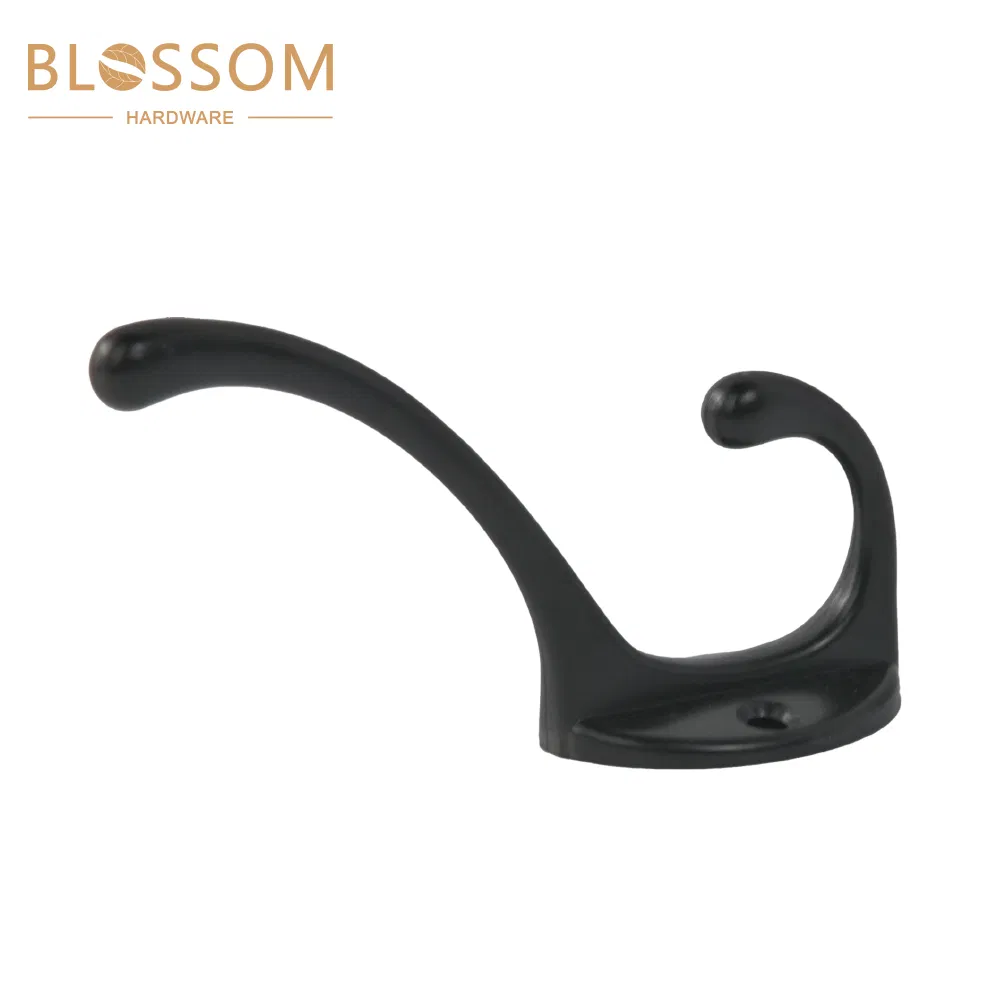 Commercial Grade Matte Black Dual Prong Robe Hooks Wall Mounted Metal Hanger for Hotel Bathroom