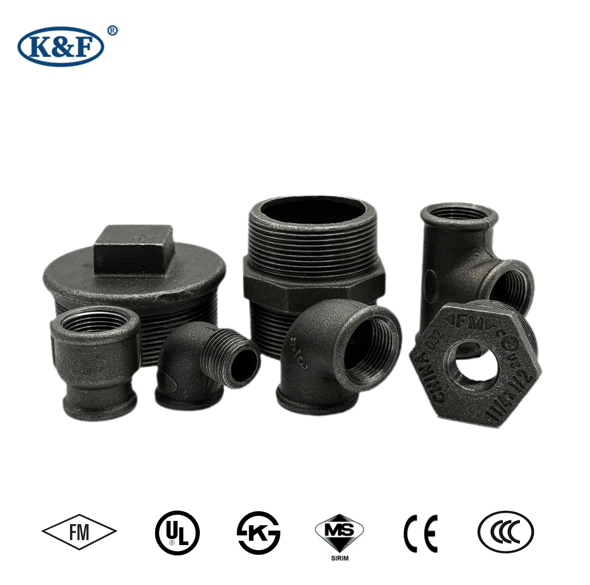 Kanaifu Black Malleable Iron Mi Black Iron Water Pipe Fitting Elbow Cross Tee Union Nipple Coupling