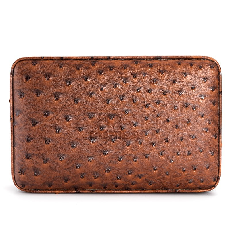 Customized by Manufacturer Raching Leather Cigar Case High Quality Humidor Cedar Wood Book Type Box Ostrich Skin Leather